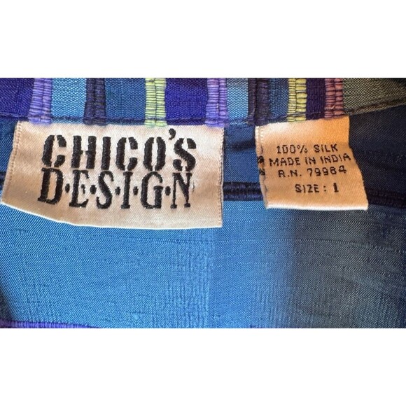 Vintage Chico's Jacket Blazer Women's Size Medium 100% Silk Striped‎ Blue Y2K - Picture 6 of 11